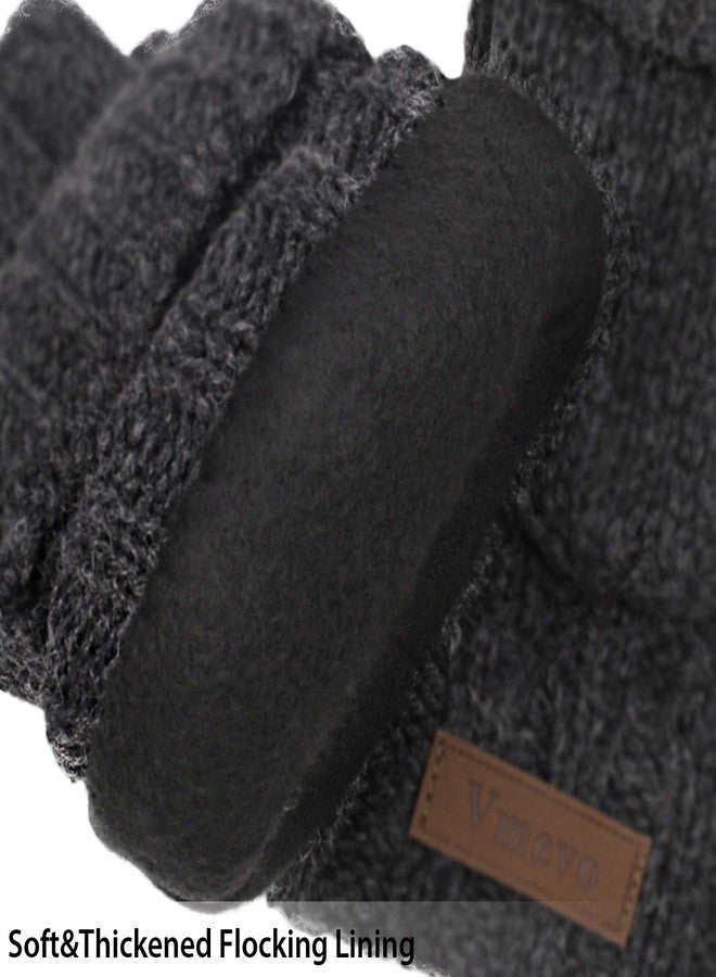 ViGrace Winter Knitted Convertible Fingerless Gloves Wool Mittens Warm Mitten Glove for Women and Men - Image 2